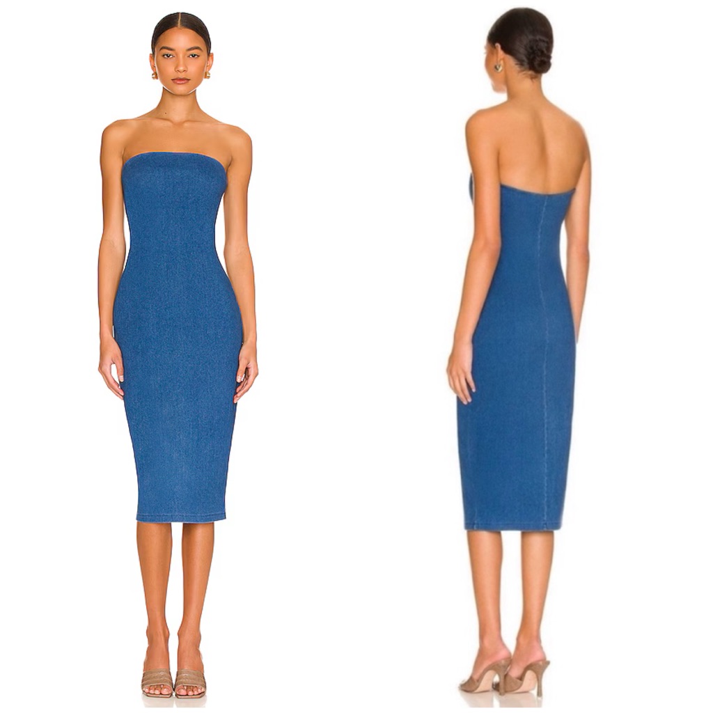 Nwt Susana Monaco Strapless Midi Dress In Light Denim Revolve Sz Xs